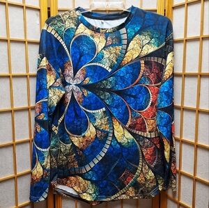 🦚 Sublimated Stained Glass Boho Style Long Sleeve Womens M/L Juniors L/XL